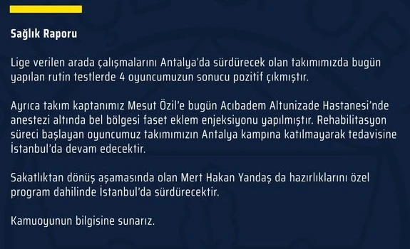 Son dakika! Fenerbahçe'de koronavirüs şoku: 4 oyuncu pozitif